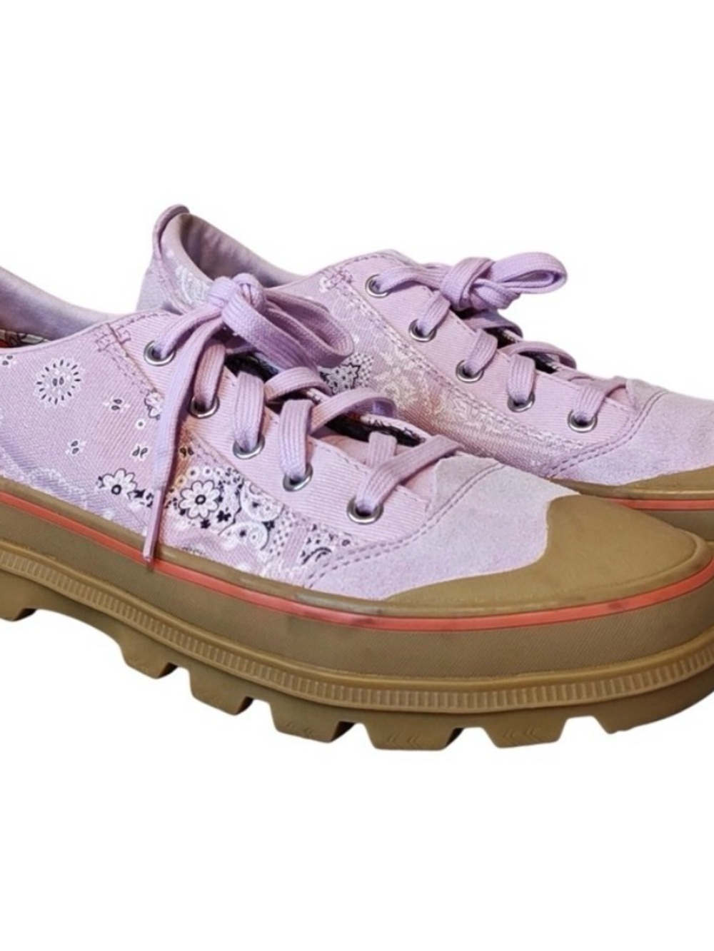 Sorel Lavender Floral Canvas Lace-Up Platform Sneaker with Tan Sole